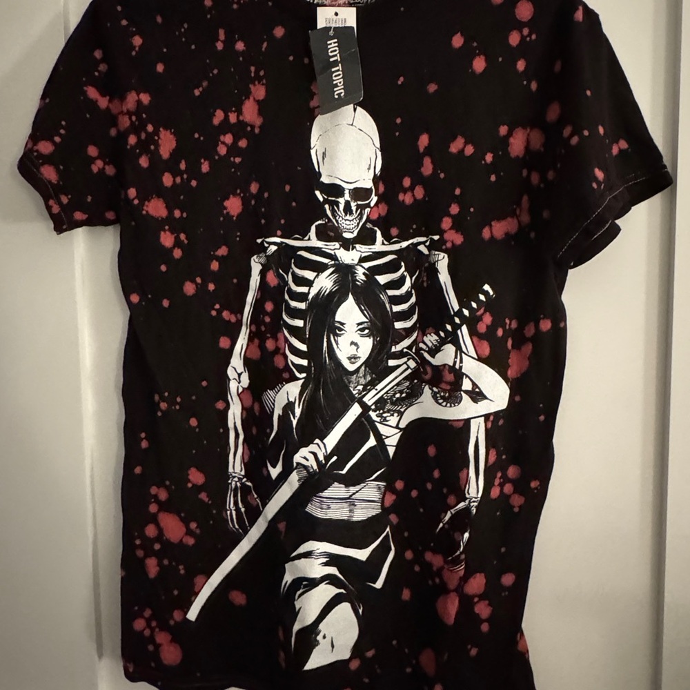 Hot Topic Black Tee with Red and White Graphic